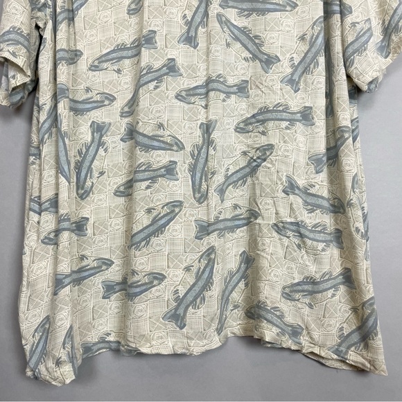 Vintage Dad Shirt Fish Abstract Button-Up Blue Greige Columbia 90s‎ 2000s Rayon - Picture 9 of 9